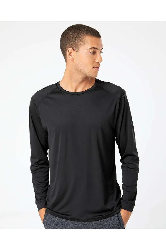 High-End Casual Paragon Mens Islander Performance Moisture Wicking Long Sleeve Crewneck T-Shirt - Black