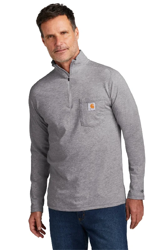 Sleek Weekend Carhartt Mens Force Moisture Wicking 1/4 Zip Long Sleeve T-Shirt w/ Pocket - Heather Grey