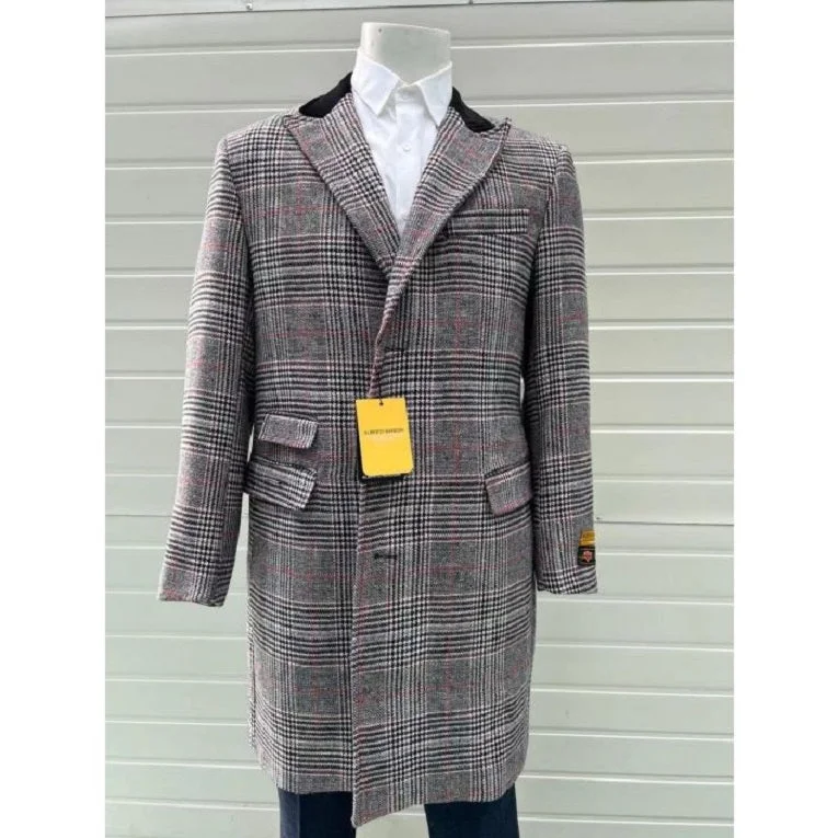 Sleek Tailored Men's Gray and Black Pattern Topcoat - Plaid Overcoat - Wool Houndstooth Coat $199