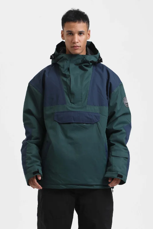 Relaxed Casualwear Men's Green & Blue Color-Block Insulated Snow Anoraks