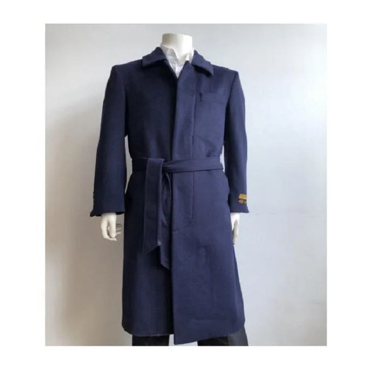 Relaxed Monochrome Look Men's Dress Coat Full Length Top Coat With Removable Belt Black Color Men's Overcoat