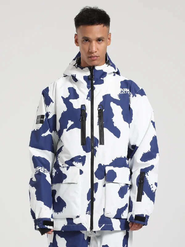 Sleek Edge Look Men's Abstract Navy Fully Sealed Seam Two-Way Zipper Snow Jackets