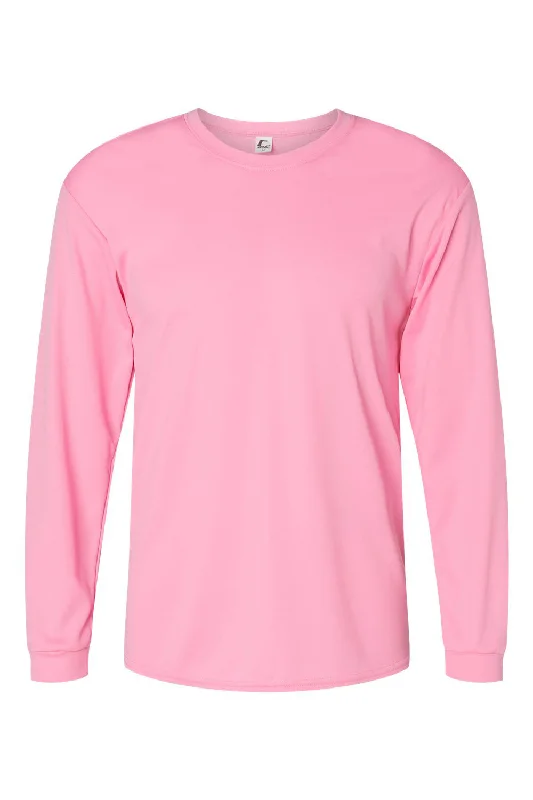 Simplified Chic C2 Sport Mens Performance Moisture Wicking Long Sleeve Crewneck T-Shirt - Pink