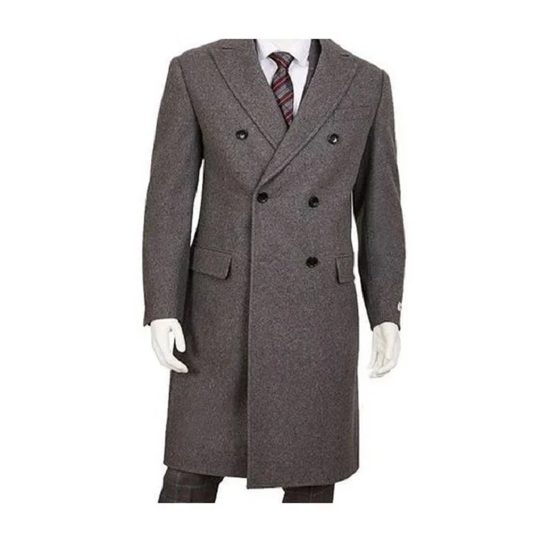 Sporty Fit Look Men's Gray Overcoat - Grey Wool Topcoat Five Button Wool ~ Poly Blend Overcoat