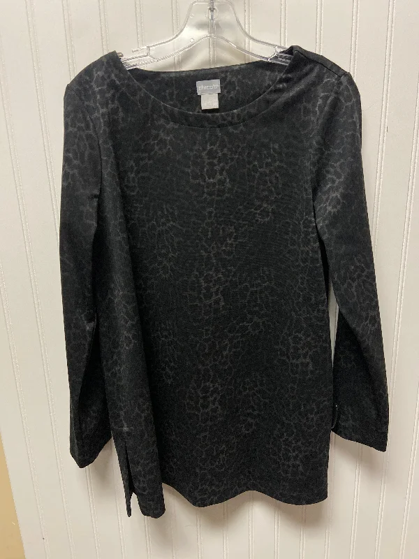 Sporty Fitwear Top Long Sleeve By Chicos In Leopard Print, Size: M