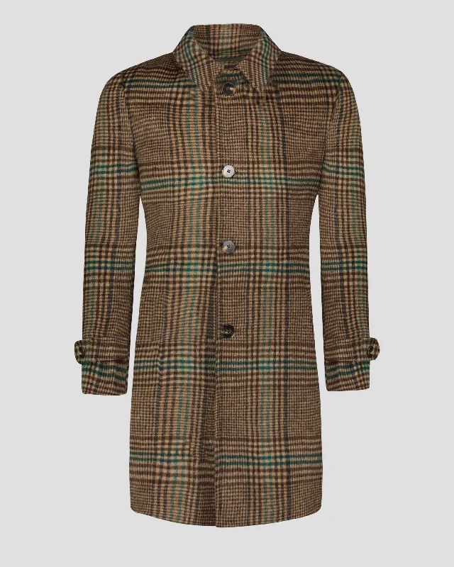 Minimalist Weekend SG Car Coat – Brown + Green Plaid