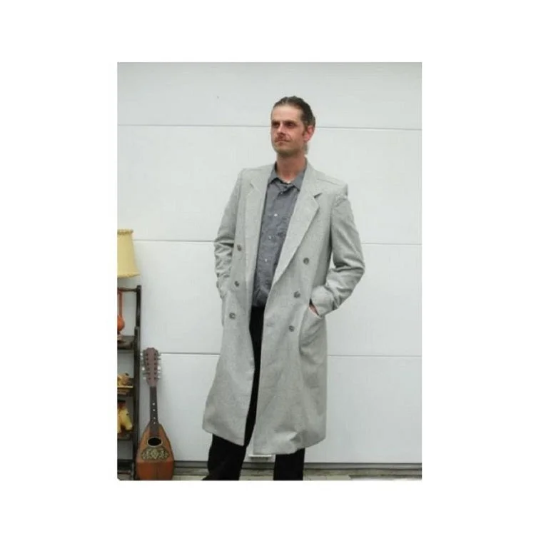 Elevated Weekend Men's Wool Light Grey Double Breasted Overcoat Long Men's Dress Topcoat - Winter Coat By Alberto Nardoni