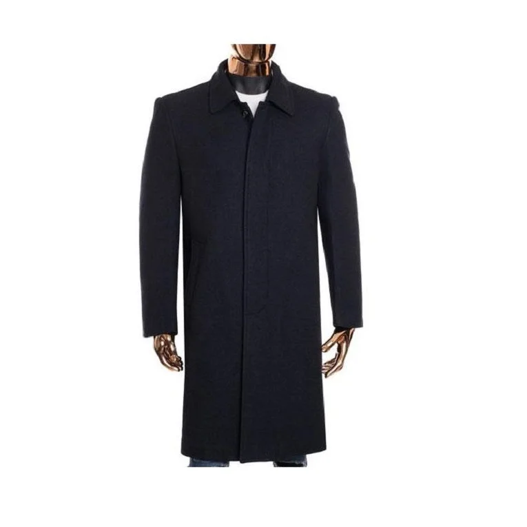 Structured Casualwear Men's Gray Overcoat - Grey Wool Topcoat Closure Knee Length Collared Wool Coat