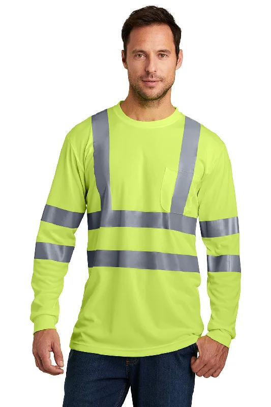 Elevated Outerwear CornerStone Mens Moisture Wicking Long Sleeve Crewneck T-Shirt w/ Pocket - Safety Yellow