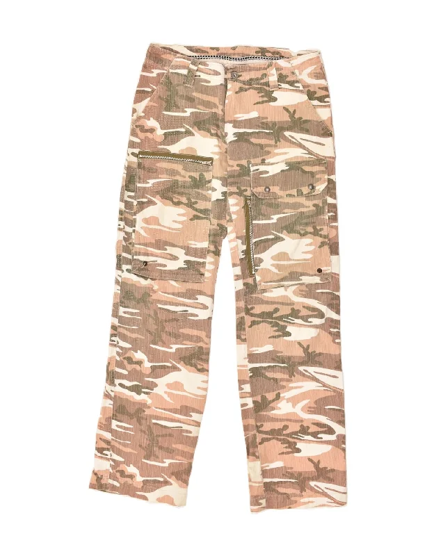 Stylish Monochrome VINTAGE Mens Straight Cargo Trousers W34 L33 Khaki Camouflage Army