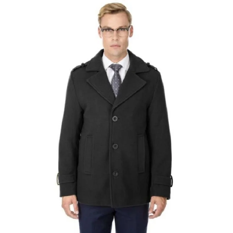 Minimalist Outerwear Mens Wool Peacoat Wool Overcoat Grey Topcoat