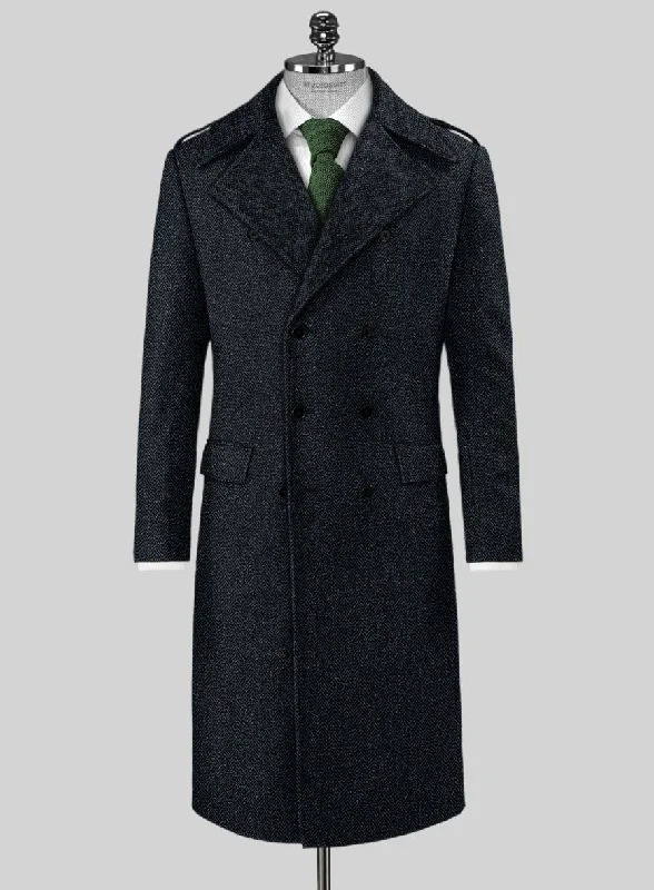 Relaxed Patterns Look Harris Tweed Dark Blue Herringbone GQ Overcoat