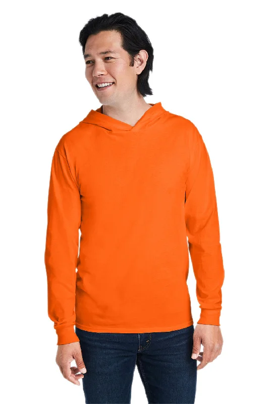 Relaxed Fit Look Fruit Of The Loom Mens HD Jersey Long Sleeve Hooded T-Shirt Hoodie - Safety Orange