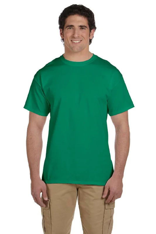 Simplistic Monochrome Fruit Of The Loom Mens HD Jersey Short Sleeve Crewneck T-Shirt - Heather Retro Green - Closeout