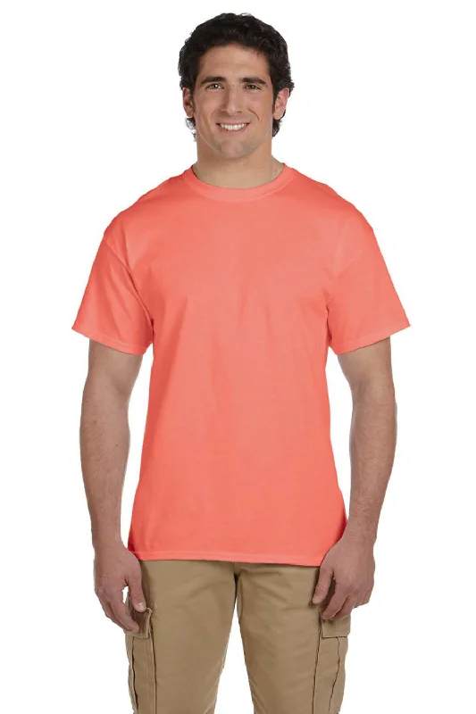 Smart Patterns Fruit Of The Loom Mens HD Jersey Short Sleeve Crewneck T-Shirt - Heather Retro Coral - Closeout