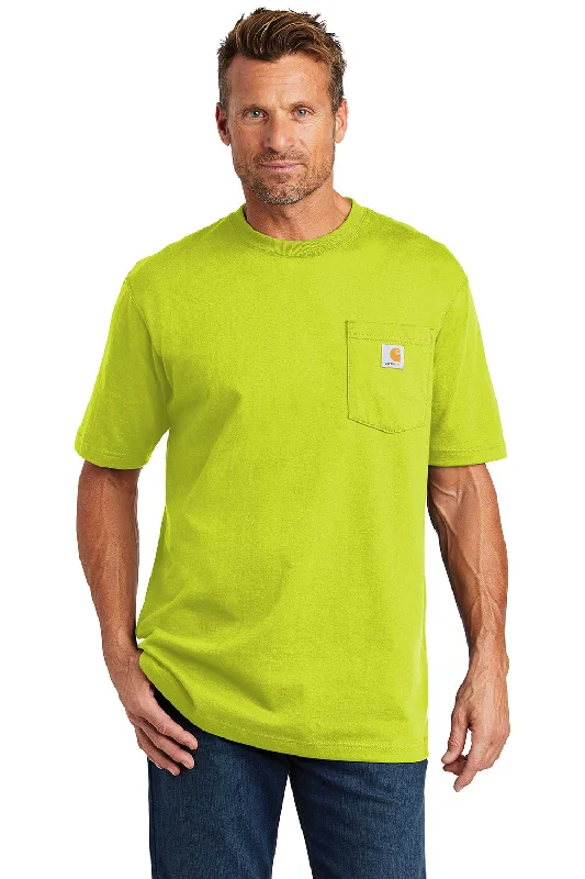 Modern Casual Look Carhartt Mens Workwear Short Sleeve Crewneck T-Shirt w/ Pocket - Brite Lime Green