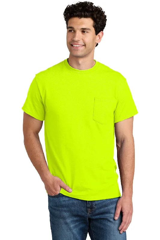 Retro Sportwear Gildan Mens DryBlend Moisture Wicking Short Sleeve Crewneck T-Shirt w/ Pocket - Safety Green