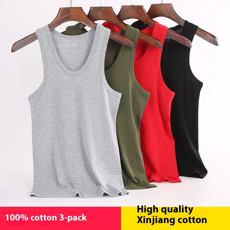 Sporty Minimalist Men's Vest Cotton Slim Fit Sports Bottoming Shirt Breathable Stretch Underwear