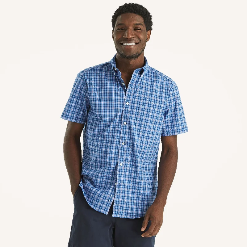 Monochrome Fit Nautica Mens Wrinkle-Resistant Plaid Wear To Work Short-Sleeve Shirt