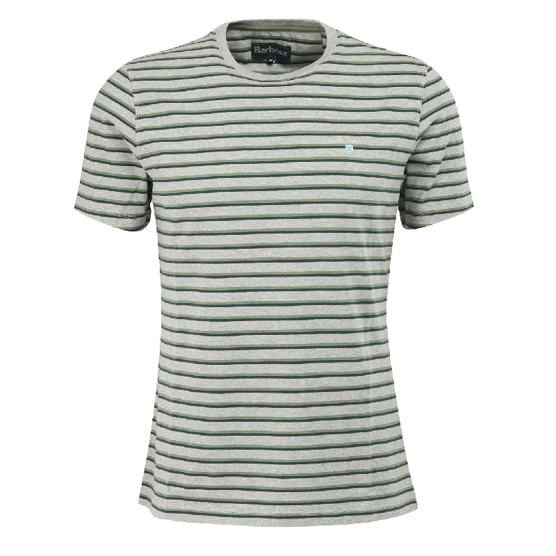 Relaxed Monochrome Look Barbour Ponte Striped T-Shirt Grey Marl