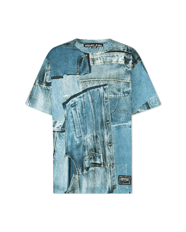 High-End Outerwear Denim Print Cotton T-Shirt