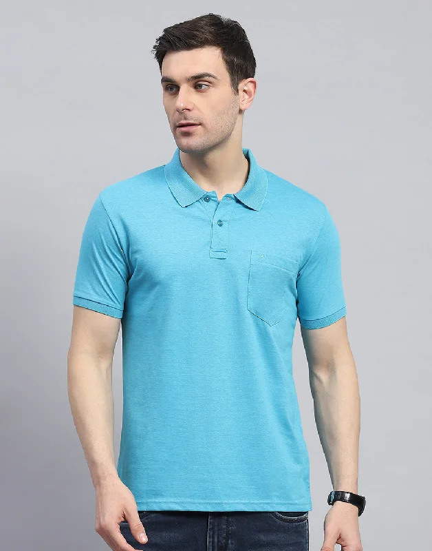 Stylish Statement Men Blue Solid Polo Collar Half Sleeve T-Shirt