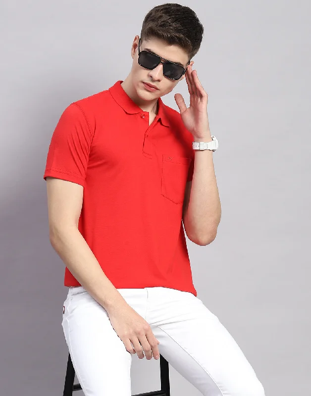 Weekend Sporty Men Red Solid Polo Collar Half Sleeve T-Shirt