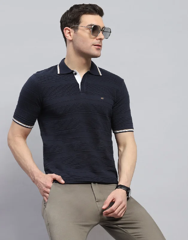 Fashionable Fit Men Navy Blue Solid Polo Collar Half Sleeve T-Shirt