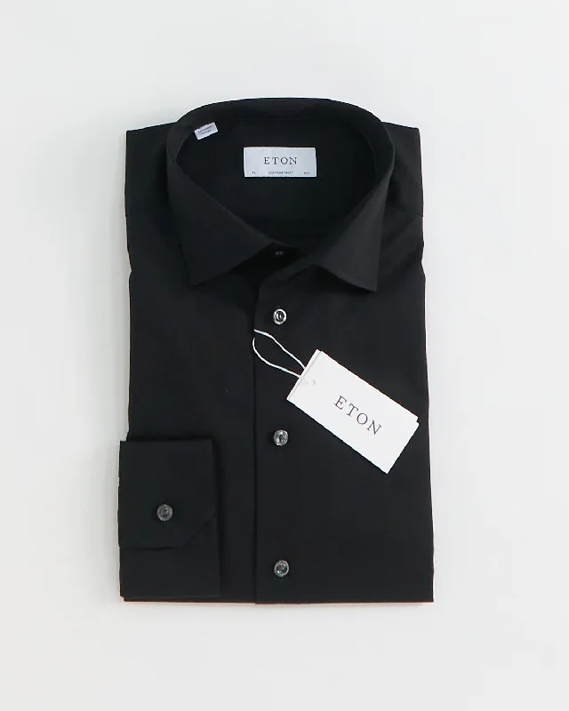 Elegant Sporty Signature Twill Black Contemporary Dress Shirt