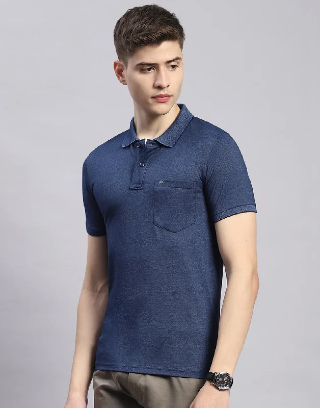 Contemporary Fitwear Men Blue Solid Polo Collar Half Sleeve T-Shirt