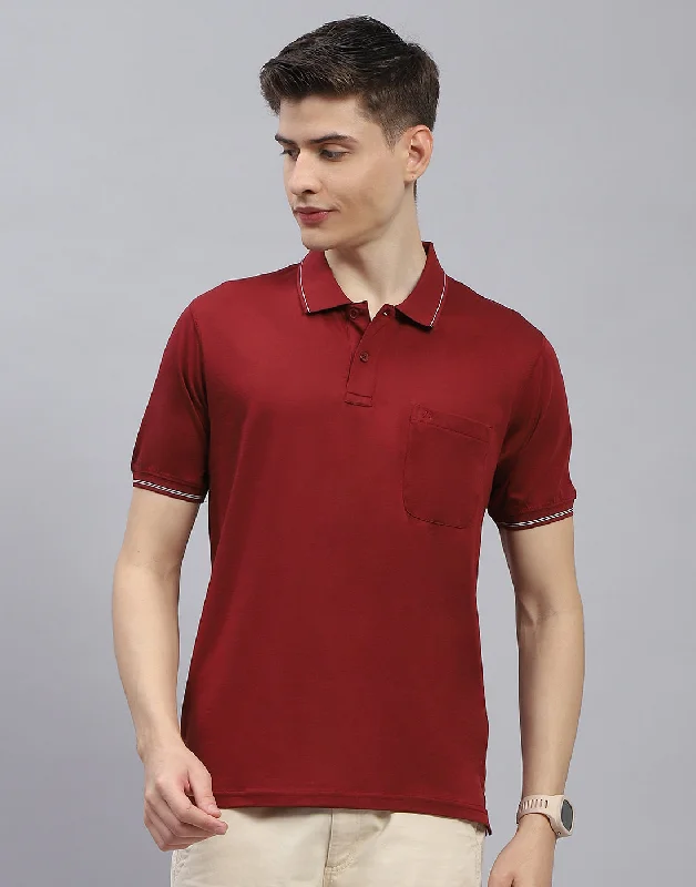 Everyday Essentials Men Maroon Solid Polo Collar Half Sleeve T-Shirt