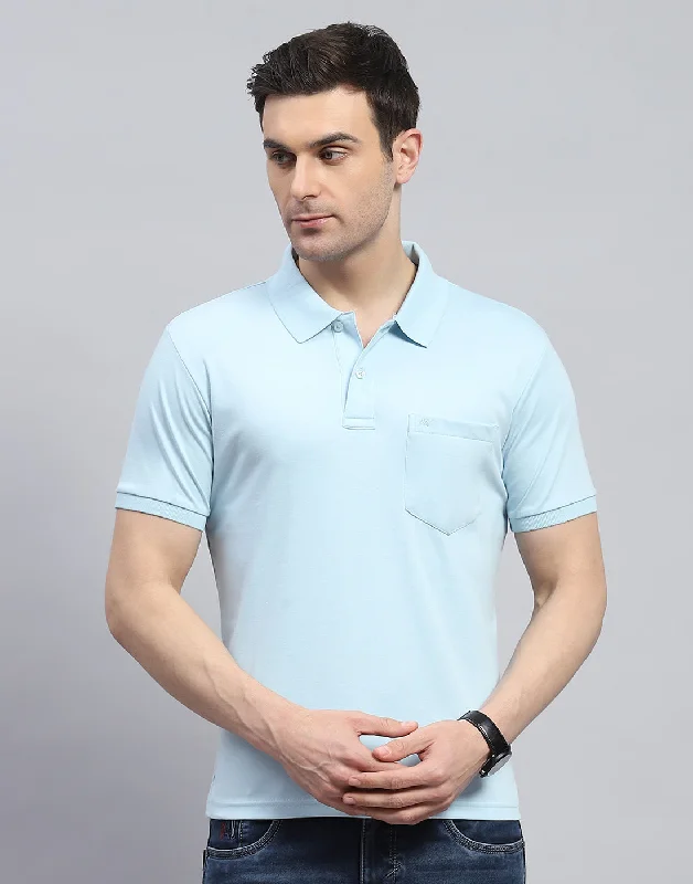 Smart Fitwear Men Blue Solid Polo Collar Half Sleeve T-Shirt