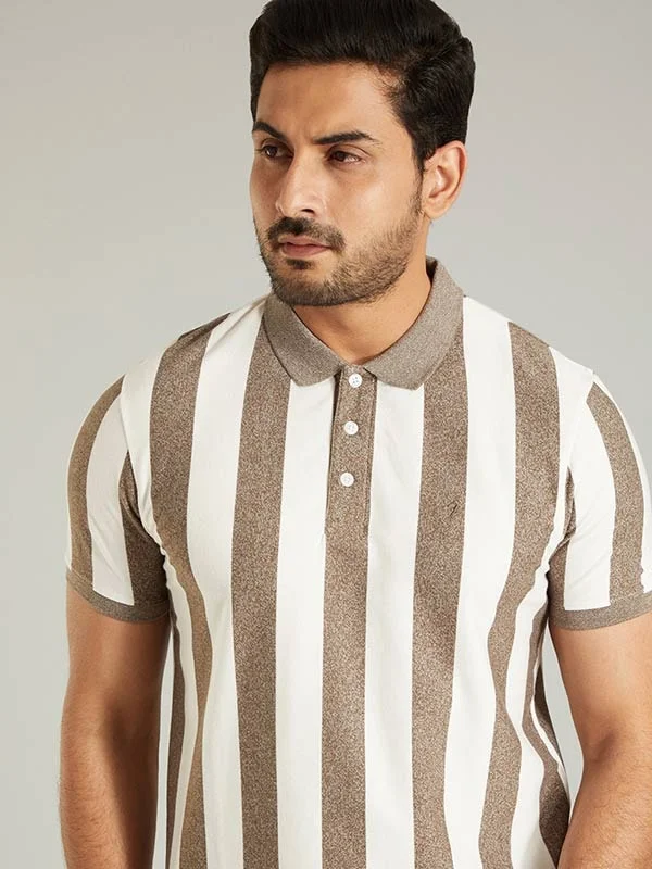 Minimalist Outerwear Men Striped Polo T-Shirt