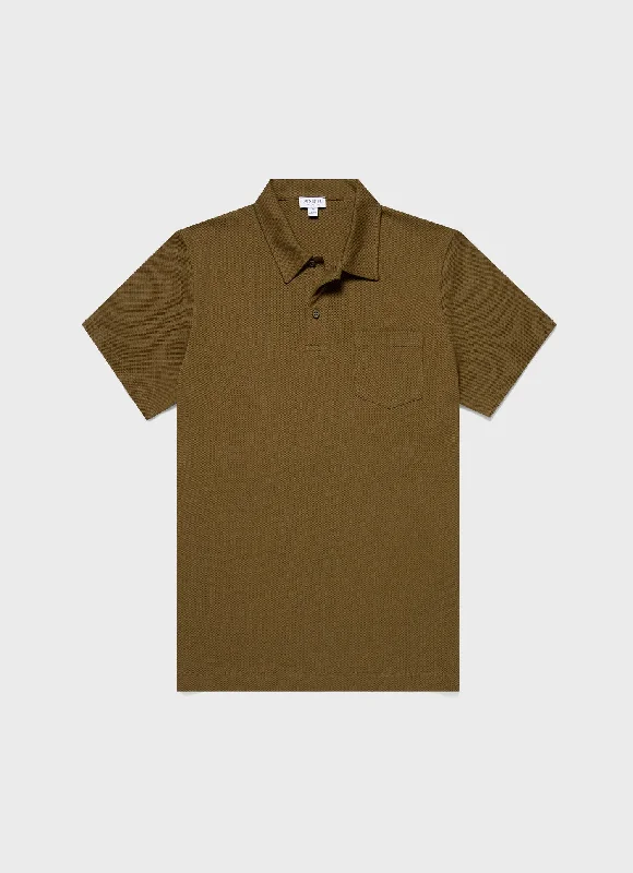 Fashionable Relaxed Men's Riviera Polo Shirt in Olive Green