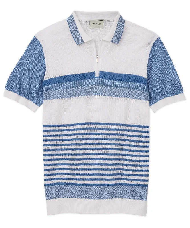 Urban Street Look Striped Zip-Neck Polo