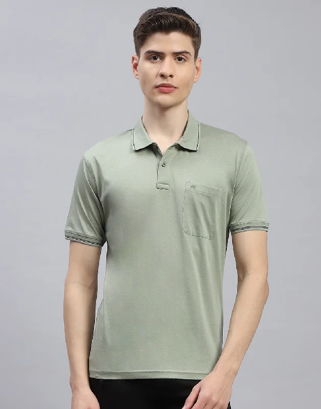 Earthy Casual Men Green Solid Polo Collar Half Sleeve T-Shirt