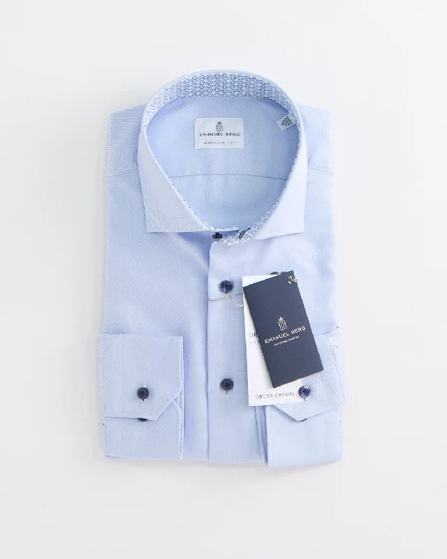 Sophisticated Fit Look Modern Fit Twill Shirt W Navy Buttons