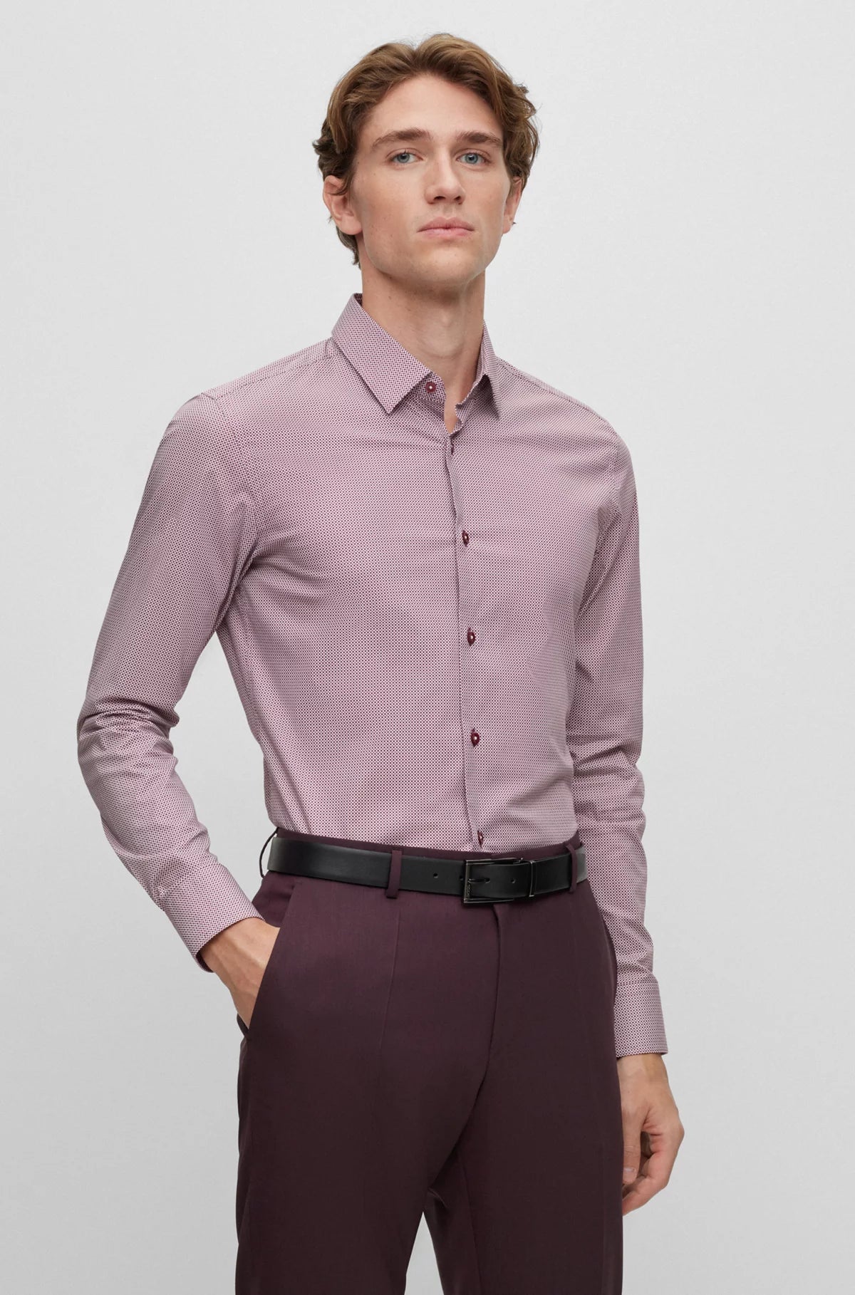 Stylish Fitwear H-Hank Slim-Fit Shirt in Patterned Stretch Cotton 50502751