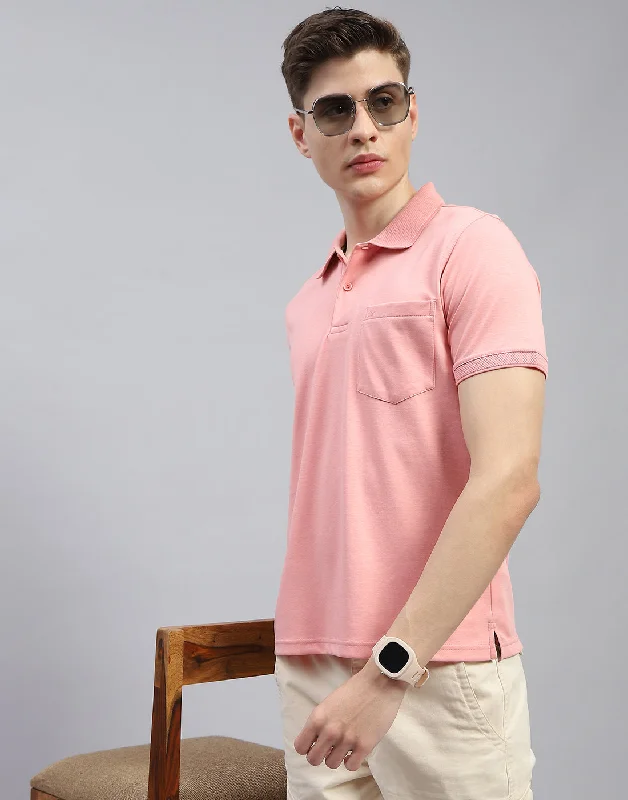 Sporty Fit Look Men Pink Solid Polo Collar Half Sleeve T-Shirt