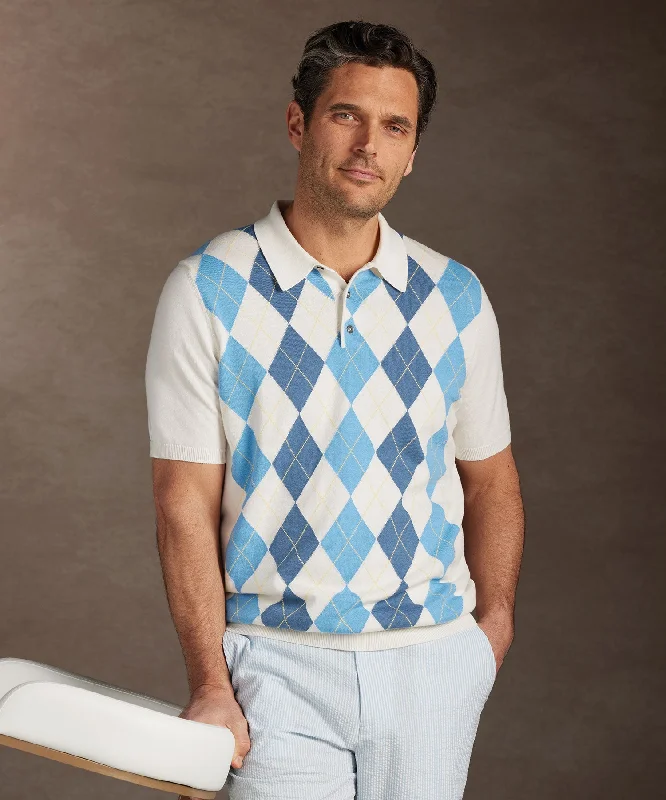 Contemporary Sporty Argyle Front Short-Sleeve Polo Shirt