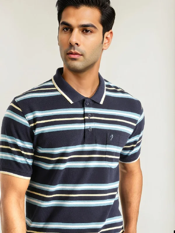 Relaxed Fit Look Men Striped Polo T-Shirt