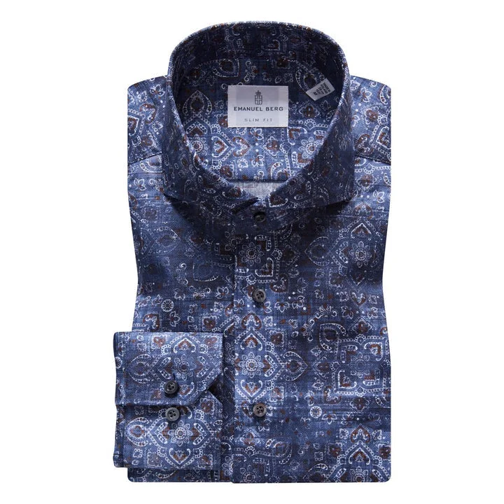 Cozy Fit Look Dobby Sport Luxury Shirt SF18195 Dark Blue