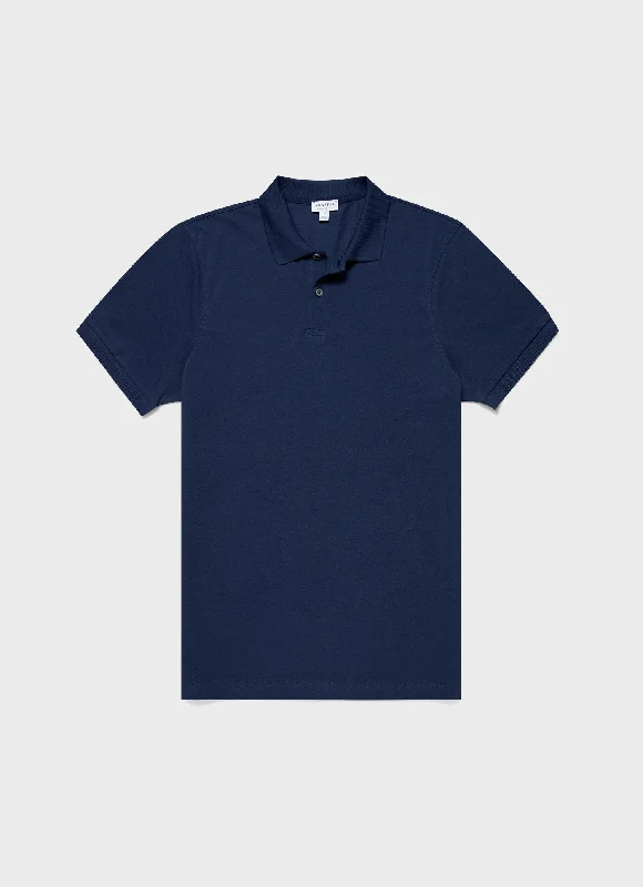 Relaxed Street Look Men's Piqué Polo Shirt in Ink Blue