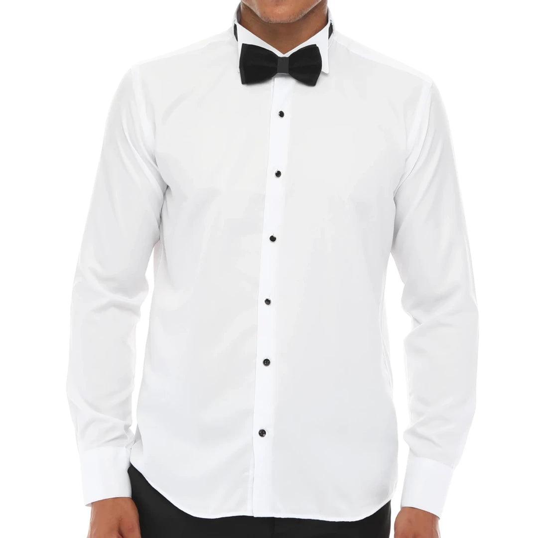 Urban Edge Look Mens Wing Collar Shirt Tuxedo White Double Cuff Dinner Classic