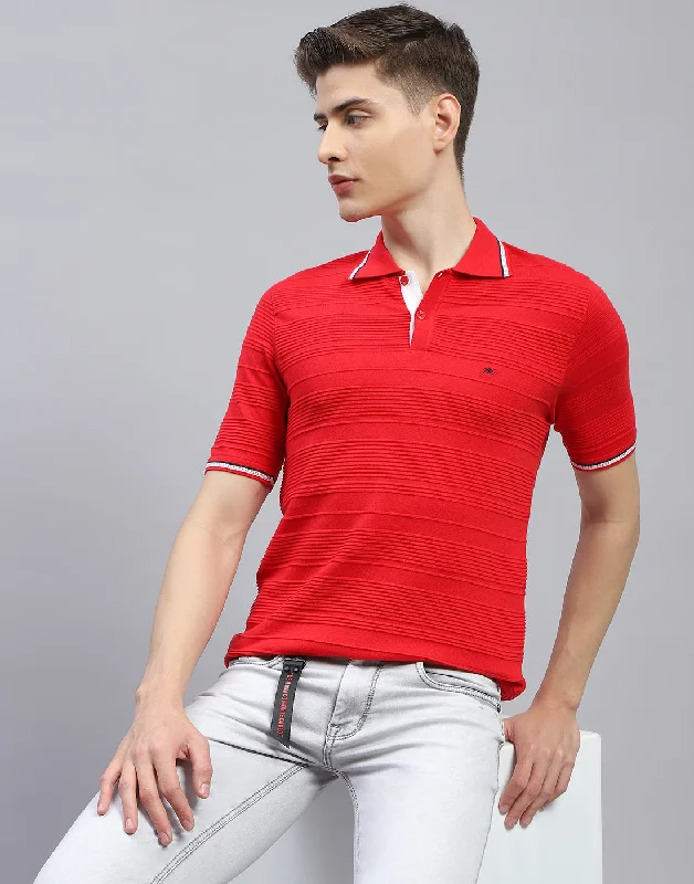 Sporty Fitwear Men Red Solid Polo Collar Half Sleeve T-Shirt