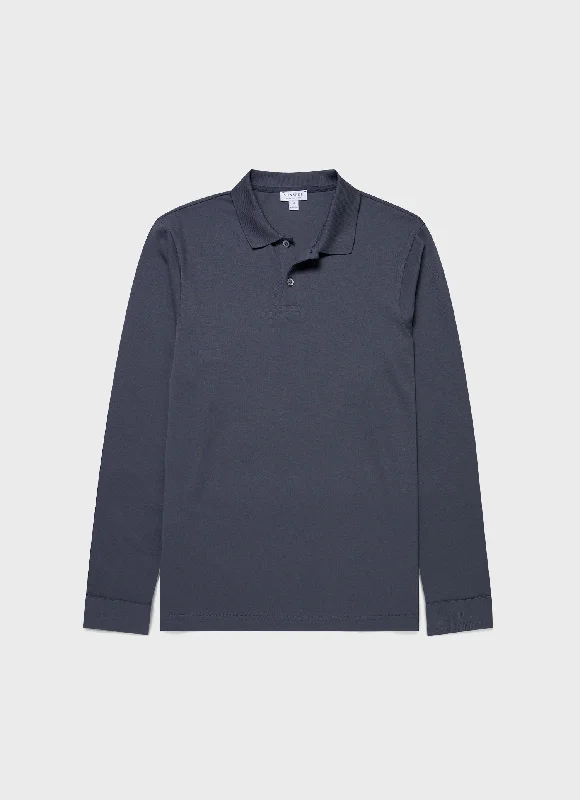 Modern Casual Look Men's Long Sleeve Piqué Polo Shirt in Slate Blue