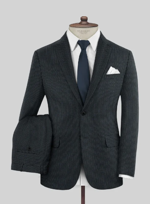 Simplistic Monochrome Lanificio Zegna Trofeo Allamo Teal Green Stripe Wool Suit