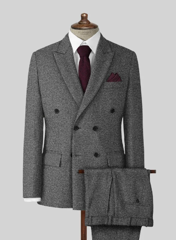 Sporty Fit Look Vintage Plain Dark Gray Tweed Suit