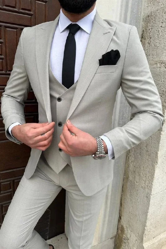 High-End Fit Grey Three Piece Suit Men's Beach Wedding Suit Formal Party Wear Suit Slim Fit Suit Groomsmen Suit Bespoke