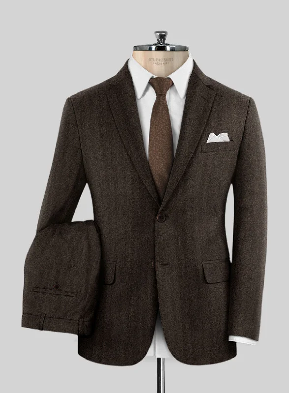 Elevated Sportwear Italian Melange Brown Herringbone Flannel Suit